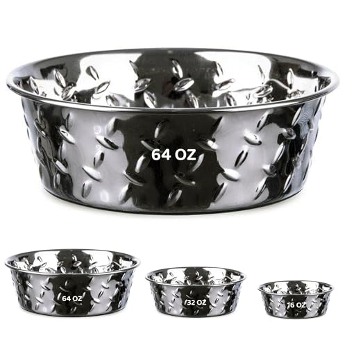 Palz&Co Futternapf aus Edelstahl, platingeprägt, rutschfest, kein Verschütten, Futter- und Wassernapf für Hunde, Katzen, Kleintiere, spülmaschinenfest (extra groß, 1,8 l) von Palz&Co