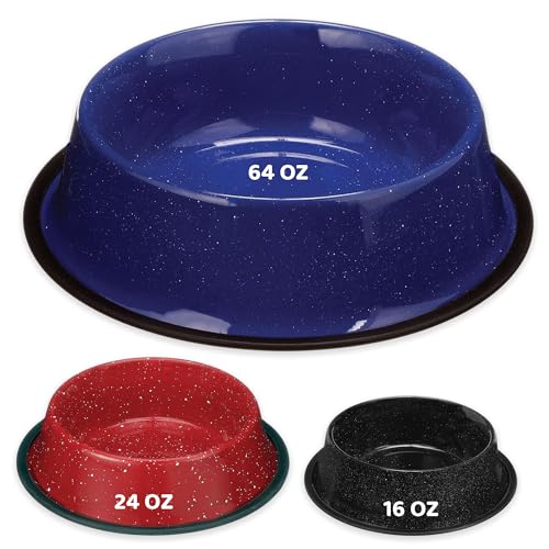 Palz&Co Gesprenkelter Edelstahl-Hundenapf mit rutschfester Unterseite, Haustiernapf für Futter und Wasser, Blau, Größe L 1,8 l von Palz&Co