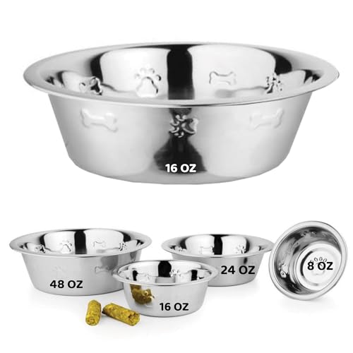 Palz&Co Hundenapf aus Edelstahl, geprägt mit Pfote und Knochen, leicht zu reinigender Futternapf für Futter und Wasser, perfekt für Hund, Katze, Kleintiere (Medium 473.6 g) von Palz&Co