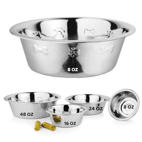 Palz&Co Hundenapf aus Edelstahl, geprägt mit Pfote und Knochen, leicht zu reinigender Futternapf für Futter und Wasser, perfekt für Hund, Katze, Kleintiere (klein, 227 ml) von Palz&Co