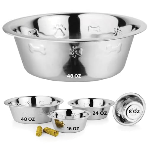 Palz&Co Hundenapf aus Edelstahl, geprägt mit Pfote und Knochen, leicht zu reinigender Futternapf für Futter und Wasser, perfekt für Hunde, Katzen, kleine Tiere (extra groß, 1,4 l) von Palz&Co