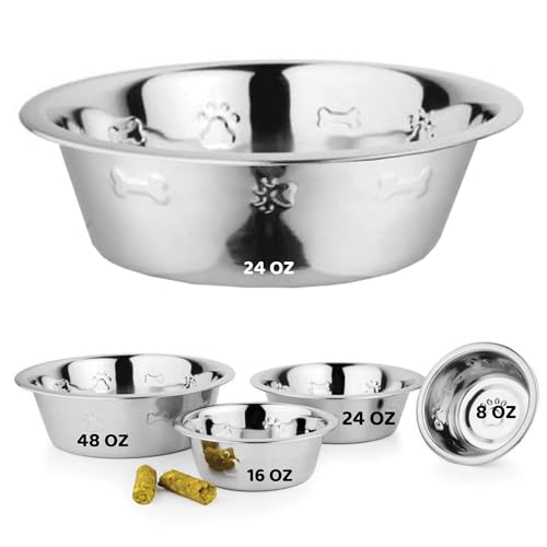 Palz&Co Hundenapf aus Edelstahl, geprägt mit Pfote und Knochen, leicht zu reinigender Futternapf für Futter und Wasser, perfekt für Hunde, Katzen, kleine Tiere (groß, 680 g) von Palz&Co