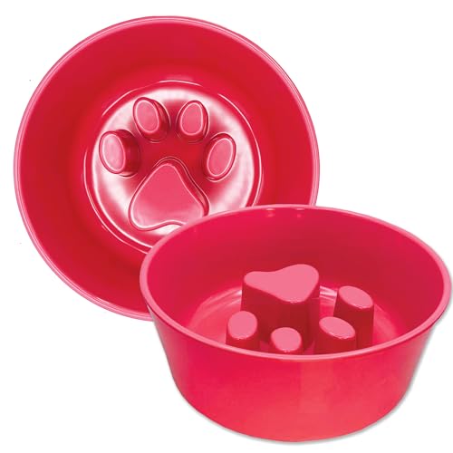 Palz&Co Melamin Slow Feeder Paw Puzzle Bowl, BPA-frei, rutschfest, spülmaschinenfest, verbessert die Verdauung und verhindert Blähungen, 680.4 g (Rosa) von Palz&Co