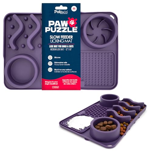 Palz&Co Paw Puzzle 2-in-1 Slow Feeder & Leckmatte für Hunde und Katzen, Trocken- und Nassfutter, spülmaschinenfestes Silikon, mittelgroß, 30,5 x 20,3 cm, Lila von Palz&Co