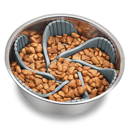 Palz&Co Paw Puzzles Slow Feeder Hundenapfeinsatz für größere Futternäpfe – 12,7–20,3 cm rund, Grau von Palz&Co