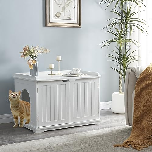 Panana Katzentoilette aus Holz, versteckte Katzentoilette, Waschraum, Aufbewahrungsbank mit 2 Türen, Belüftungslöchern für Katze, Kätzchen von Panana