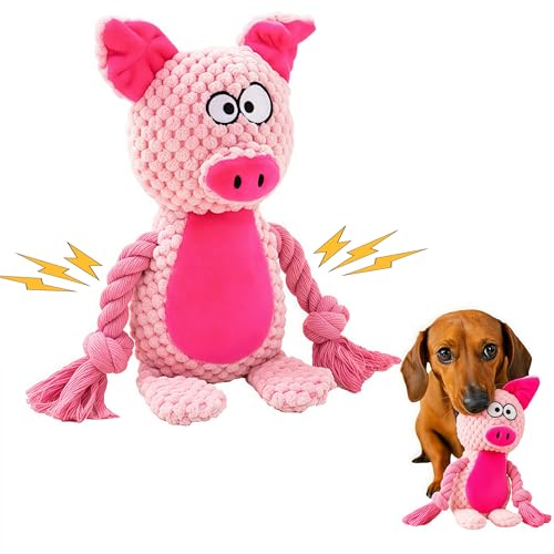 PandySarp Hundespielzeug aus Baumwollseil, quietschend, mit Knisterpapier, interaktives Plüsch-Kauspielzeug für kleine und mittelgroße Welpen, Schweine-Design PandySarp Hundespielzeug aus Baumwollseil, quietschend, mit Knisterpapier, interaktives Plüsch-Kauspielzeug für kleine und mittelgroße Welpen, Schweine-Design von PandySarp