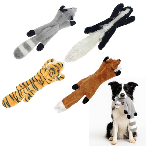 PandySarp Quietschendes Hundespielzeug aus Plüsch, kein Stopfen, 4er-Pack, Tier-Set, Fuchs, Tiger, Stinkbär, Waschbär, kleine und mittelgroße Hunde PandySarp Quietschendes Hundespielzeug aus Plüsch, kein Stopfen, 4er-Pack, Tier-Set, Fuchs, Tiger, Stinkbär, Waschbär, kleine und mittelgroße Hunde von PandySarp