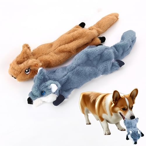 Quietschendes Hundespielzeug aus Plüsch, Eichhörnchen, kein Stopfen, 2 Stück, Blau und Gelb, für kleine und mittelgroße Hunde von PandySarp
