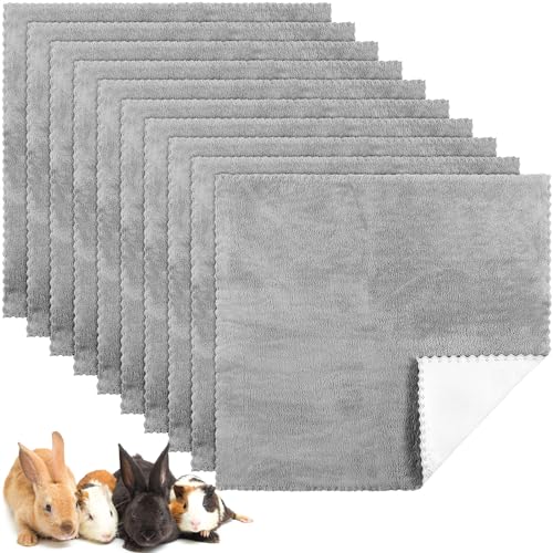 Panelee 10 Stück Waschbare Haustier Decken für Hunde Meerschweinchen Hase Katze Wasserdichtes Kleintier PIPI Pad Wiederverwendbare Schlafmatte Saugfähige Käfig Einlagen (Grau, 11 x 12 Zoll) von Panelee