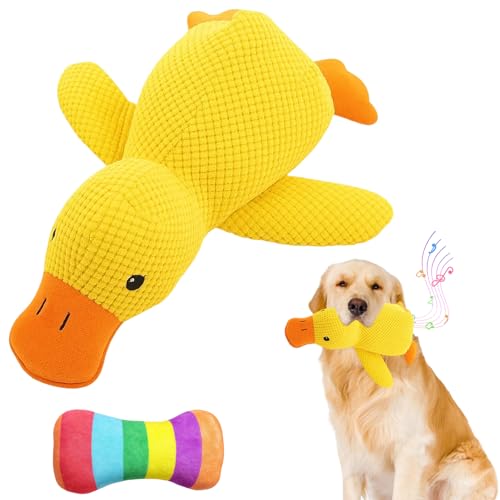 PangWuu 2 Stück Anti Stress Ente für Hunde, Hundespielzeug mit Quietschfunktion, Ente und Knochen Set zur Entspannung, 25 * 22 cm Ente und 15 * 7 cm Knochen von PangWuu
