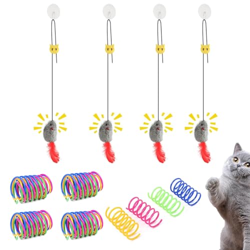 PangWuu 24 Set Katzenspielzeug Selbstbeschäftigung, Interaktives Katzenspielzeug für Katzen, 4 Hängende Mäuse mit Federn und 20 Buntes kreatives Spiralfedern Spirale für Katzen PangWuu 24 Set Katzenspielzeug Selbstbeschäftigung, Interaktives Katzenspielzeug für Katzen, 4 Hängende Mäuse mit Federn und 20 Buntes kreatives Spiralfedern Spirale für Katzen von PangWuu
