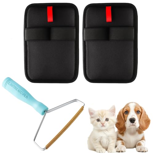 Tierhaarentferner Set, 2 Stk Statische Tierhaarentfernungshandschuhe + 1 Stk Kupferklinge Tierhaarentferner Bürste, Wiederverwendbar, Fusselentferner für Couch, Möbel, Teppich, Kleidung & Autositze von PangWuu
