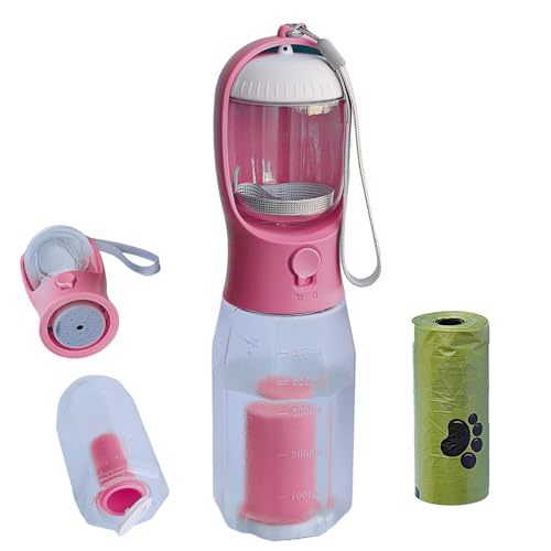PANJAL Tragbare Hunde-Wasserflasche, 600 ml, 4-in-1-Multifunktion, auslaufsicher, BPA-frei, Kotbeutelspender, Snack-Fach, Kohlefilter – Outdoor-Spaziergänge, Wandern, Reisen – Rosa PANJAL Tragbare Hunde-Wasserflasche, 600 ml, 4-in-1-Multifunktion, auslaufsicher, BPA-frei, Kotbeutelspender, Snack-Fach, Kohlefilter – Outdoor-Spaziergänge, Wandern, Reisen – Rosa von Panjal