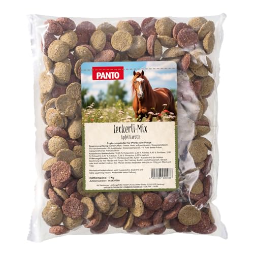 PANTO Leckerli Mix für Pferde Apfel & Karotte 1 kg – leckere Belohnung für Pferde und Ponys in Pelletform, Zwei Sorten Pferdeleckerlis, Pferdefutter Ergänzung von PANTO