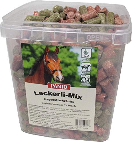 Leckerlimix für Pferde und Ponys aus Kräuter und Hagebutter mit Vitamin C, beinhaltet Weizen, Gerste, Mais & Luzerne, pelletiert, 2er Pack (2X 3.2 kg) von PANTO