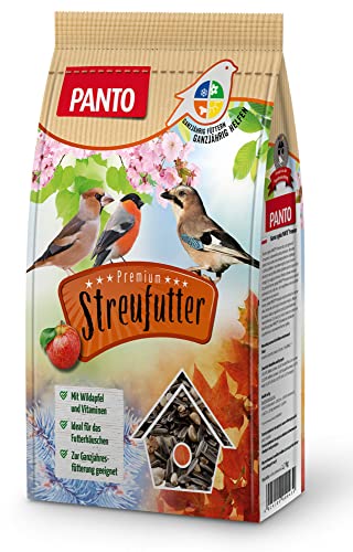 PANTO Streufutter für Wildvögel mit Wildapfel 1,7 kg – Vogelfutter aus Sonnenblumenkernen, Nüssen, Rosinen für Körnerfresser, ganzjähriges Wildvogelfutter von PANTO