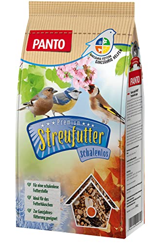 PANTO Streufutter für Wildvögel schalenlos 5 x 900 g – Vogelfutter mit Sonnenblumenkernen (geschält), Getreide & Nüssen, ganzjähriges Wildvogelfutter für Körner- und Weichfresser von PANTO