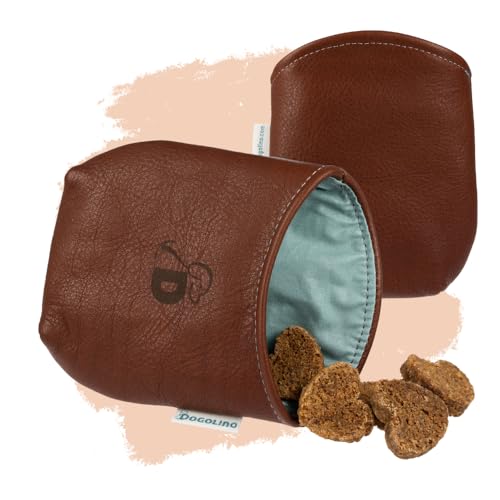 Pantolinos DOGOLINO® Leckerli-Beutel für Hunde aus Leder - Leckerlitasche - Futterbeutel für Hundetraining - Kleiderschutztasche - Snackbeutel zum Gassi gehen (Braun, Basic) von Pantolinos