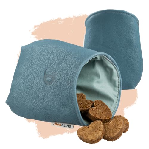 Pantolinos DOGOLINO® Leckerli-Beutel für Hunde aus Leder - Leckerlitasche - Futterbeutel für Hundetraining - Kleiderschutztasche - Snackbeutel zum Gassi gehen (Hellblau, Basic) von Pantolinos