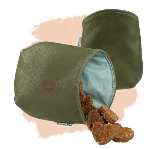 Pantolinos DOGOLINO® Leckerli-Beutel für Hunde aus Leder - Leckerlitasche - Futterbeutel für Hundetraining - Kleiderschutztasche - Snackbeutel zum Gassi gehen (Khaki, Basic) von Pantolinos