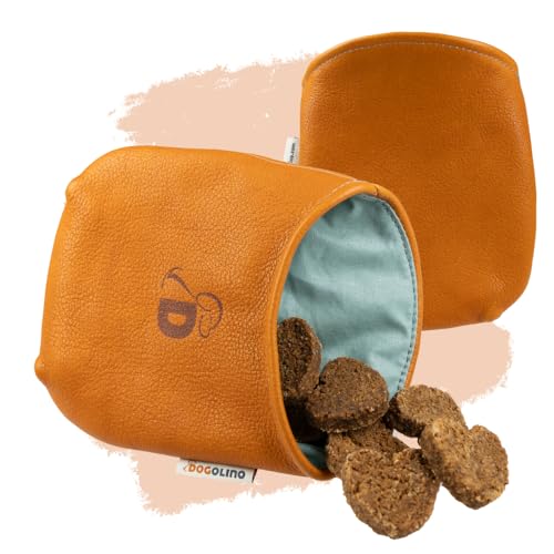 Pantolinos DOGOLINO® Leckerli-Beutel für Hunde aus Leder - Leckerlitasche - Futterbeutel für Hundetraining - Kleiderschutztasche - Snackbeutel zum Gassi gehen (Orangebraun, Basic) von Pantolinos