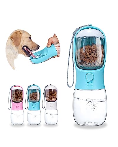 Paoakaola 2-in-1-Hunde-Wasserflasche, auslaufsicher, tragbar, mit Futterbehälter, tragbarer Wasserspender für Katzen, Welpen, zum Spazierengehen, Wandern, Camping, Reisen (284 ml, Blau) von Paoakaola