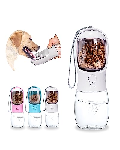 Paoakaola 2-in-1-Hunde-Wasserflasche, auslaufsicher, tragbar, mit Futterbehälter, tragbarer Wasserspender für Katzen, Welpen, zum Spazierengehen, Wandern, Camping, Reisen (284 ml, Weiß) von Paoakaola