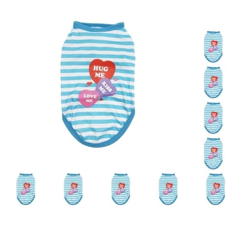 10er-Set gestreifte Westen, herzförmige Haustier-T-Shirts, Welpenkleidung, Hunde-Shirts, exquisite Verarbeitung, Mantel, Oberteil, Katzenkostüme, Outfit, Hellblau, Größe S 10er-Set gestreifte Westen, herzförmige Haustier-T-Shirts, Welpenkleidung, Hunde-Shirts, exquisite Verarbeitung, Mantel, Oberteil, Katzenkostüme, Outfit, Hellblau, Größe S von Paowsietiviity