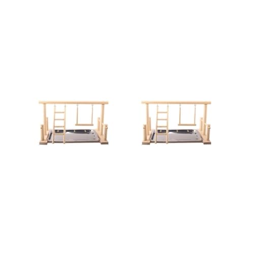 2 Set Sitzstange Gym Ständer mit Edelstahl-Tablett Stabile Hängeleiter Spielplatz Holz Multifunktional Tier Spielständer Zubehör von Paowsietiviity