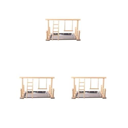 3 Set Sitzstange Gym Ständer mit Edelstahl-Tablett Stabile Hängeleiter Spielplatz Holz Multifunktional Tier Spielständer Zubehör von Paowsietiviity