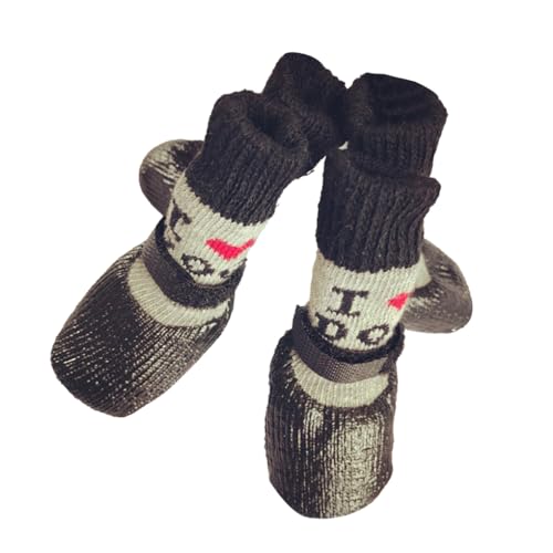 4 Stück Haustierschuhe Regen Schnee Stiefel Socken Set mit Gummisohle Pfotenabdeckung verdickter Strumpf für kleine Hunde Outdoor Love Schwarz M 4 Stück Haustierschuhe Regen Schnee Stiefel Socken Set mit Gummisohle Pfotenabdeckung verdickter Strumpf für kleine Hunde Outdoor Love Schwarz M von Paowsietiviity