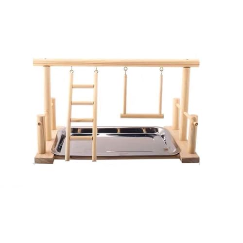 Sitzstange Gym Ständer mit Edelstahl-Tablett Stabile Hängeleiter Spielplatz Holz Multifunktional Tier Spielständer Zubehör von Paowsietiviity