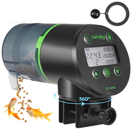 Papettly Futterautomat Aquarium, Automatischer Fischfutterautomat für Aquarium mit Batteriebetrieben, Fische Fischfutterspender 200ml, 2 AAA-Batterien im Lieferumfang enthalten, Fischfutterschwimmring von Papettly