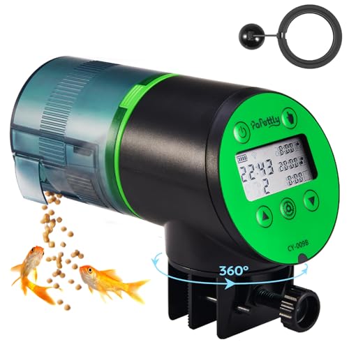 Papettly Futterautomat Aquarium, Automatischer Fischfutterautomat für Aquarium mit Batteriebetrieben, Fische Fischfutterspender 200ml, 2 AAA-Batterien im Lieferumfang enthalten, Fischfutterschwimmring von Papettly