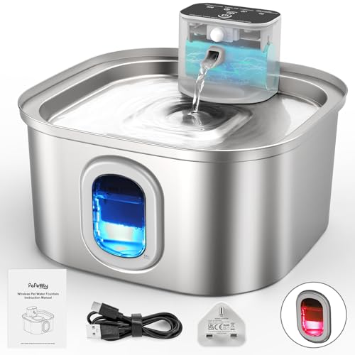 Papettly Kabelloser Katzenwasserbrunnen zum Trinken - 4000 mAh batteriebetriebener Katzenwasserbrunnen, 3,2 l Edelstahl Katzenbrunnen mit Bewegungssensor, Dual-Filtrationssystem, 2 Wasserbrunnenfilter Papettly Kabelloser Katzenwasserbrunnen zum Trinken - 4000 mAh batteriebetriebener Katzenwasserbrunnen, 3,2 l Edelstahl Katzenbrunnen mit Bewegungssensor, Dual-Filtrationssystem, 2 Wasserbrunnenfilter von Papettly