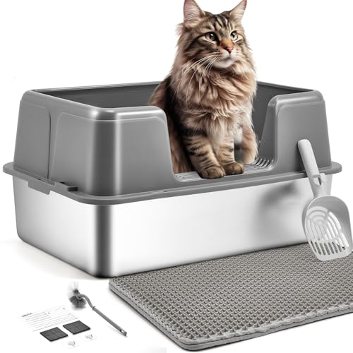 Papettly Katzentoilette Edelstahl XXL, Litter Box Katzenklo, 36L Große Halbgeschlossen Katzenklo Edelstahl, Katzenklo hoher Abnehmbarer Rand,Katzenklo mit Katzenstreumatte,Leichte Reinigung,60x40x31CM Papettly Katzentoilette Edelstahl XXL, Litter Box Katzenklo, 36L Große Halbgeschlossen Katzenklo Edelstahl, Katzenklo hoher Abnehmbarer Rand,Katzenklo mit Katzenstreumatte,Leichte Reinigung,60x40x31CM von Papettly