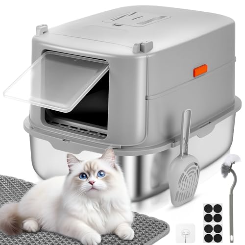 Papettly Katzentoilette Edelstahl mit Deckel, XXL Litter Box Katzenklo, 30L Große Katzenklo Edelstahl mit Deckel, Hoher Abnehmbarer Rand, Katzenklo mit Katzenstreumatte,Leichte Reinigung, 58x42x40CM Papettly Katzentoilette Edelstahl mit Deckel, XXL Litter Box Katzenklo, 30L Große Katzenklo Edelstahl mit Deckel, Hoher Abnehmbarer Rand, Katzenklo mit Katzenstreumatte,Leichte Reinigung, 58x42x40CM von Papettly