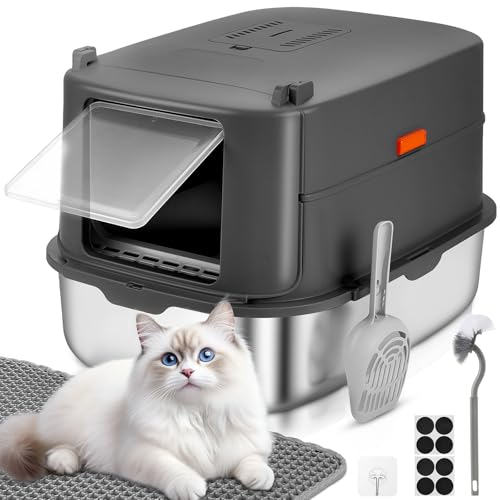 Papettly Katzentoilette Edelstahl mit Deckel, XXL Litter Box Katzenklo, 30L Große Katzenklo Edelstahl mit Deckel, Hoher Abnehmbarer Rand, Katzenklo mit Katzenstreumatte,Leichte Reinigung, 58x42x40CM Papettly Katzentoilette Edelstahl mit Deckel, XXL Litter Box Katzenklo, 30L Große Katzenklo Edelstahl mit Deckel, Hoher Abnehmbarer Rand, Katzenklo mit Katzenstreumatte,Leichte Reinigung, 58x42x40CM von Papettly