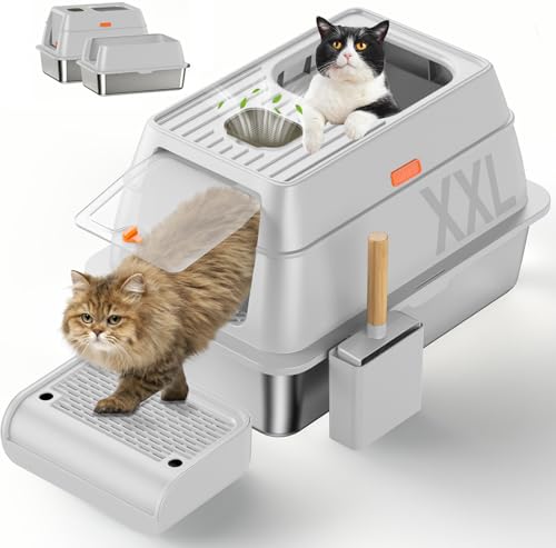 Edelstahl-Katzentoilette mit Deckel, geschlossene Metall-Katzentoilette, extra große Katzentoilette mit Deckel, extra große Katzentoilette mit Deckel, XL-Kitty-Katzentoilette mit hoher Seite, Edelstahl-Katzentoilette mit Deckel, geschlossene Metall-Katzentoilette, extra große Katzentoilette mit Deckel, extra große Katzentoilette mit Deckel, XL-Kitty-Katzentoilette mit hoher Seite, von Parab House