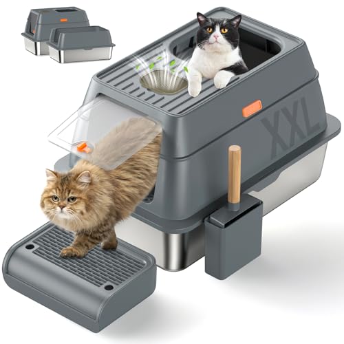 Edelstahl-Katzentoilette mit Deckel, geschlossene Metall-Katzentoilette, extra große Katzentoilette mit Deckel, extra große Katzentoilette mit Deckel, XL-Kitty-Katzentoilette mit hoher Seite, Edelstahl-Katzentoilette mit Deckel, geschlossene Metall-Katzentoilette, extra große Katzentoilette mit Deckel, extra große Katzentoilette mit Deckel, XL-Kitty-Katzentoilette mit hoher Seite, von Parab House