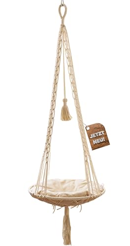 Parduzi Katzen Hängeschaukel | Handgeknüpftes Katzenbett mit Kissen & Aufhängung | Katzenhängebett | Hängematte | Hamock | Hängeschauckel handgeknüpft (Naturweiß) von Parduzi