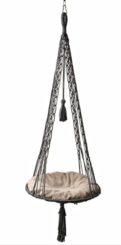 Parduzi Katzen Hängeschaukel | Handgeknüpftes Katzenbett mit Kissen & Aufhängung | Katzenhängebett | Hängematte | Hamock | Hängeschauckel handgeknüpft (Schwarz-Weiß Meliert) von Parduzi