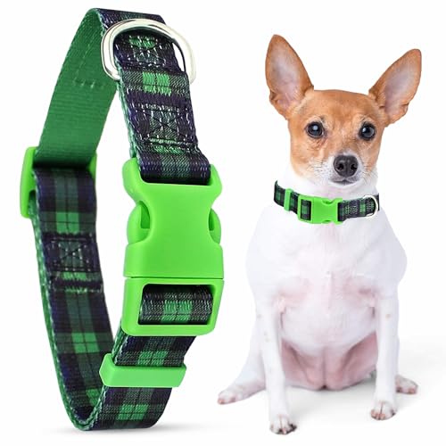Parisian Pet Adjustable Nylon Dog Collar | Scottish Green Plaid Dog Collar | Size - L von Parisian Pet