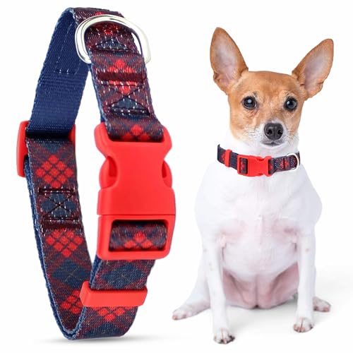 Parisian Pet Adjustable Nylon Dog Collar | Scottish Red Plaid Dog Collar | Size - XS von Parisian Pet