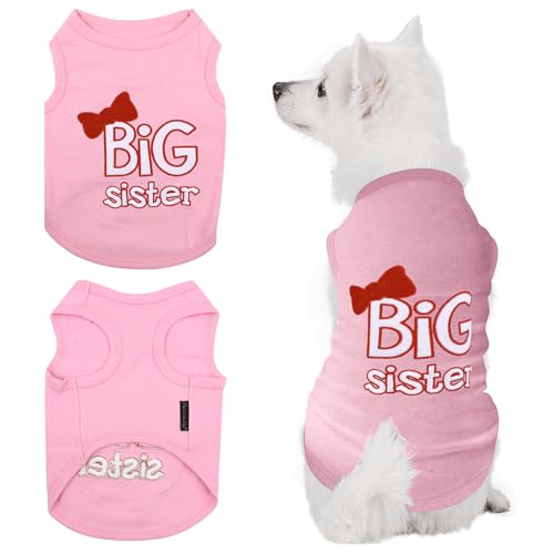 Parisian Pet Hunde-T-Shirt mit gestickten Worten "Big Sister", atmungsaktiv, große Schwester, ärmellose Haustierweste, maschinenwaschbar, rosa Hunde-Shirts für kleine Hunde, Größe XXS von Parisian Pet
