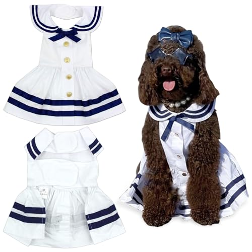 Parisian Pet Dog Dress Sailor White Summer Clothes Outfit for Girl Puppy, Dogs and Cats, S von Parisian Pet