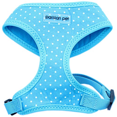 Parisian Pet Dog Harness - Adjustable, No Pull, Soft Padded Mesh Pet Harness for Cats and Dogs - Blue Polka Dots, Size S von Parisian Pet