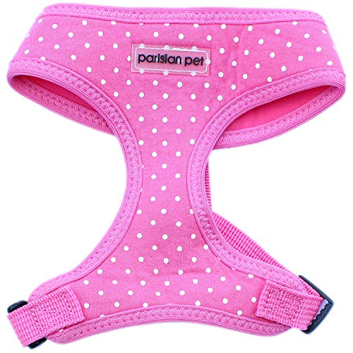 Parisian Pet Dog Harness - Adjustable, No Pull, Soft Padded Mesh Pet Harness for Cats and Dogs - Pink Polka Dog, Size S von Parisian Pet