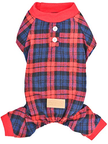 Parisian Pet Dog Pajamas - Cat/Dog Plaid Jumpsuit, Size L - Scottish Red Checkered Shirt - Ideal Everyday Outfit for Male Dogs and Cats von Parisian Pet